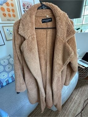 Plush Teddy Coat/Robe in Camel Brown